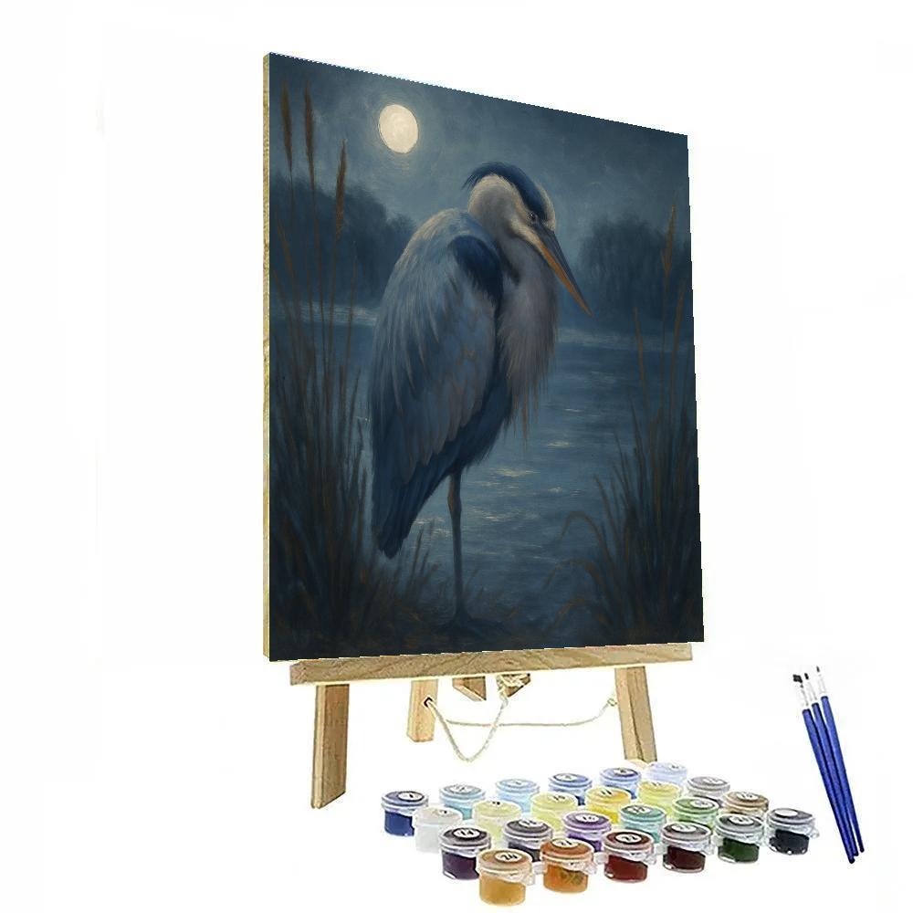 Moonlit Reeds And Sleeping Heron DIY paint by numbers