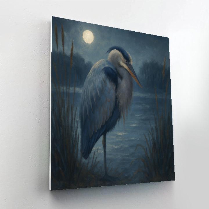 Moonlit Reeds And Sleeping Heron DIY paint by numbers