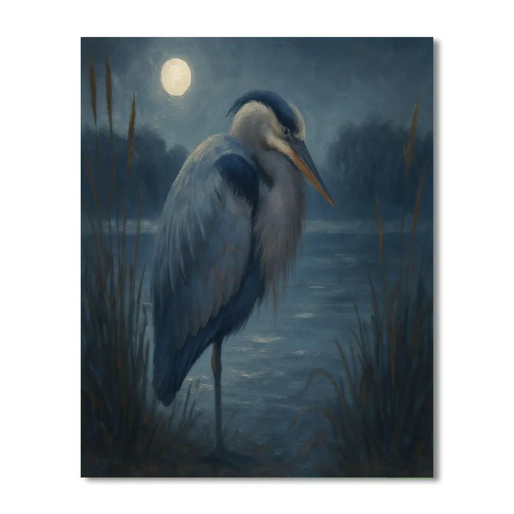 Moonlit Reeds And Sleeping Heron DIY paint by numbers