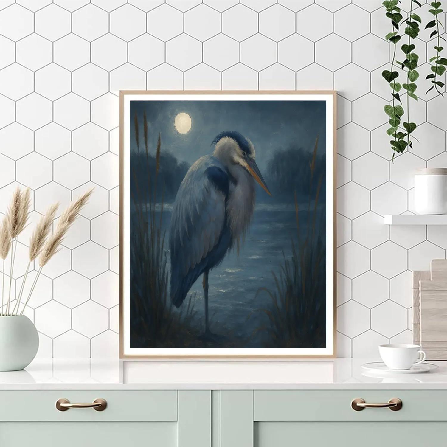 Moonlit Reeds And Sleeping Heron DIY paint by numbers
