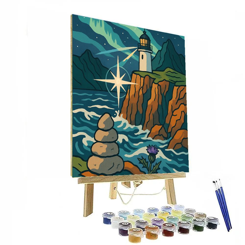 Sea Cliffs And Scotland Aurora Compass paint by numbers