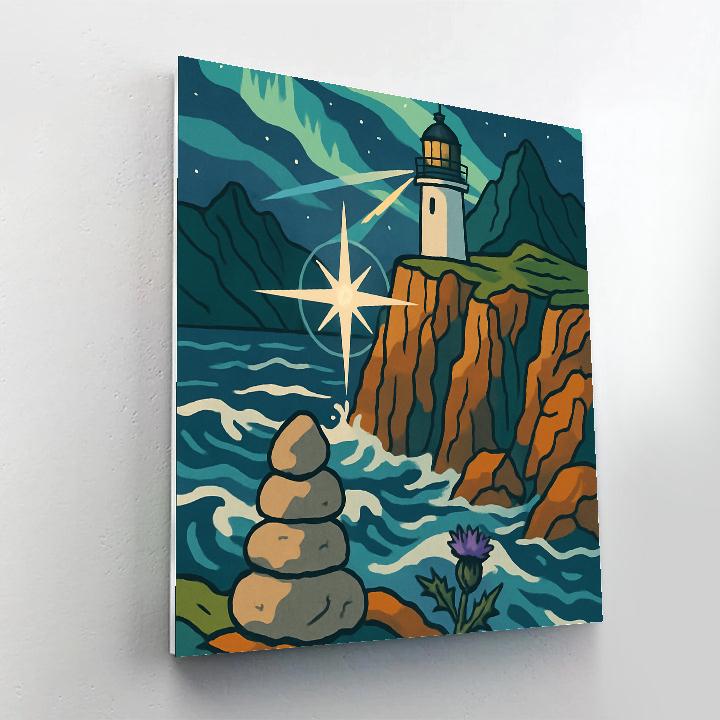 Sea Cliffs And Scotland Aurora Compass paint by numbers