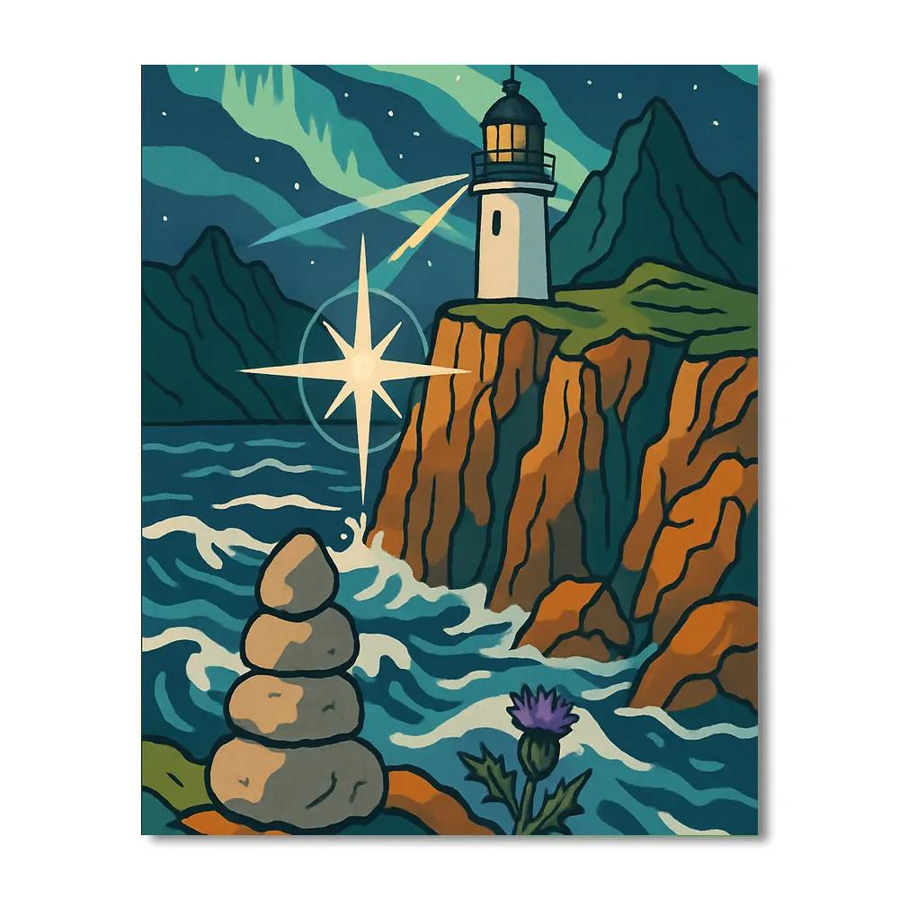 Sea Cliffs And Scotland Aurora Compass paint by numbers