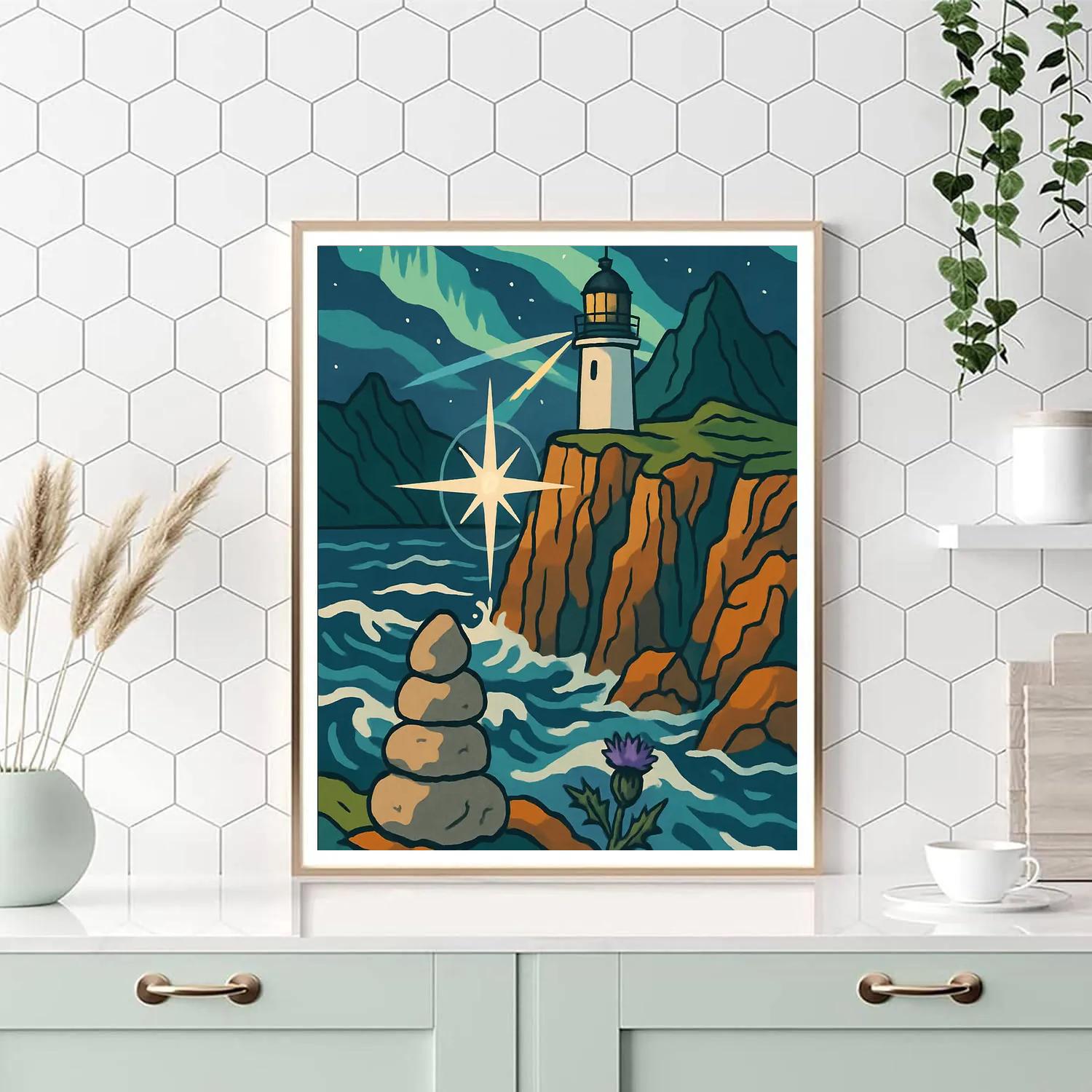 Sea Cliffs And Scotland Aurora Compass paint by numbers