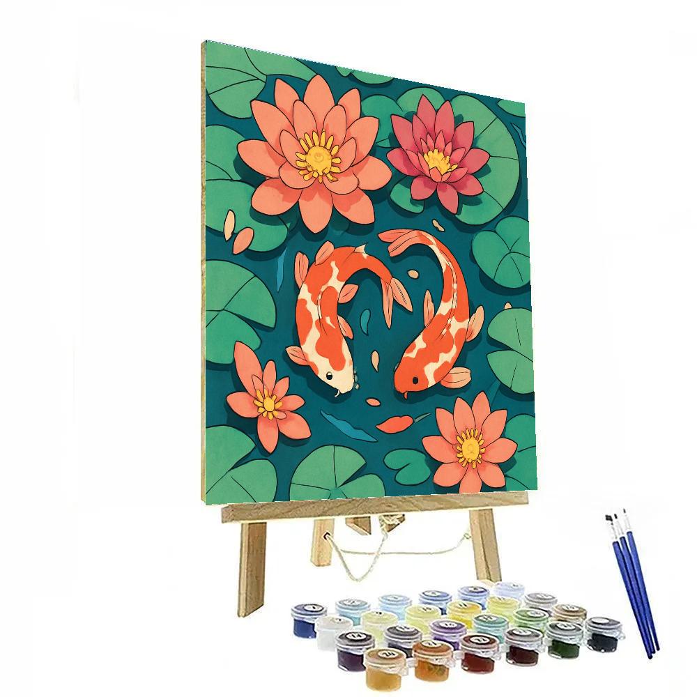 Floral Koi Pond Blossoms paint by color