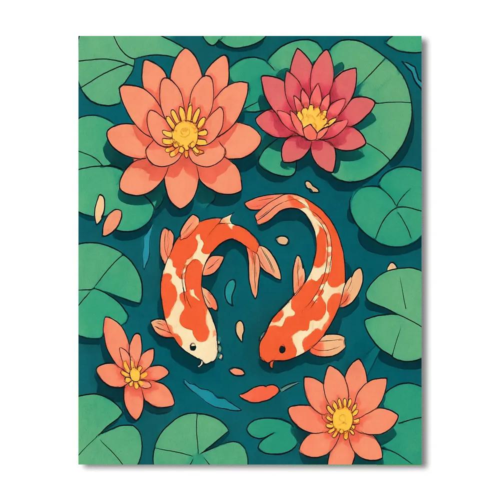 Floral Koi Pond Blossoms paint by color