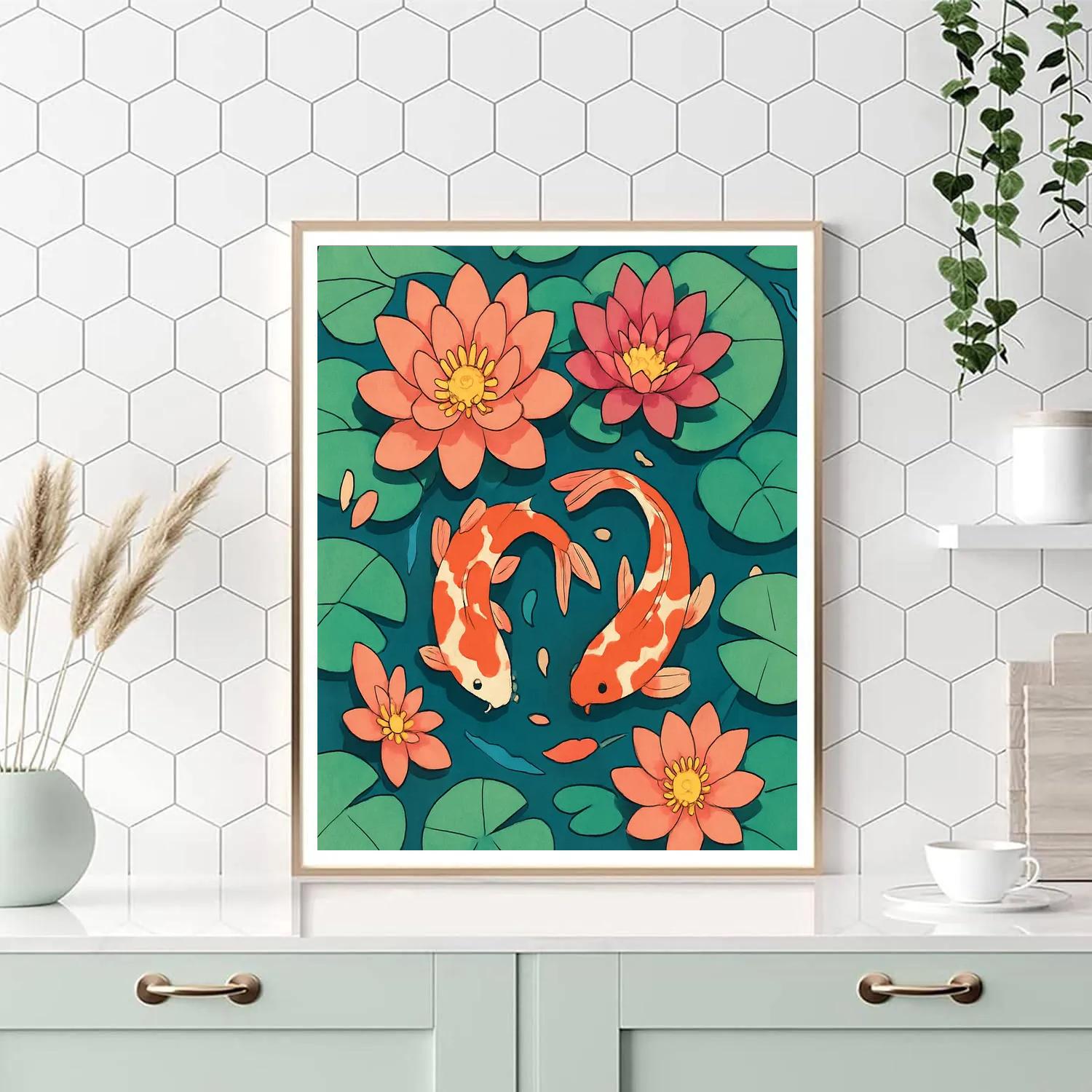 Floral Koi Pond Blossoms paint by color