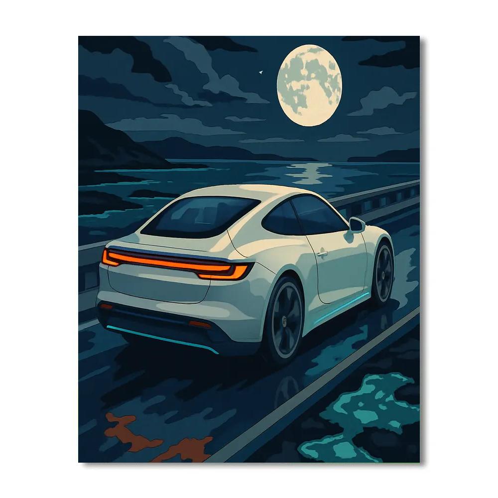 Cars Under The Bioluminescent Tideway DIY paint by numbers
