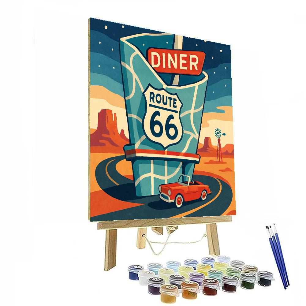 Route 66 Diner Map In USA Neon Paint by numbers art