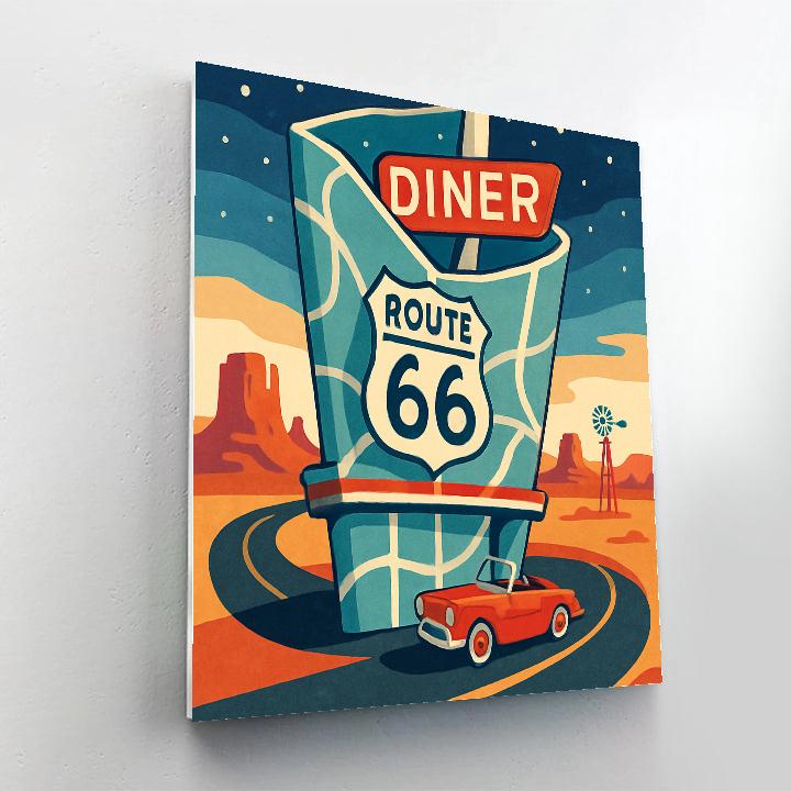 Route 66 Diner Map In USA Neon Paint by numbers art