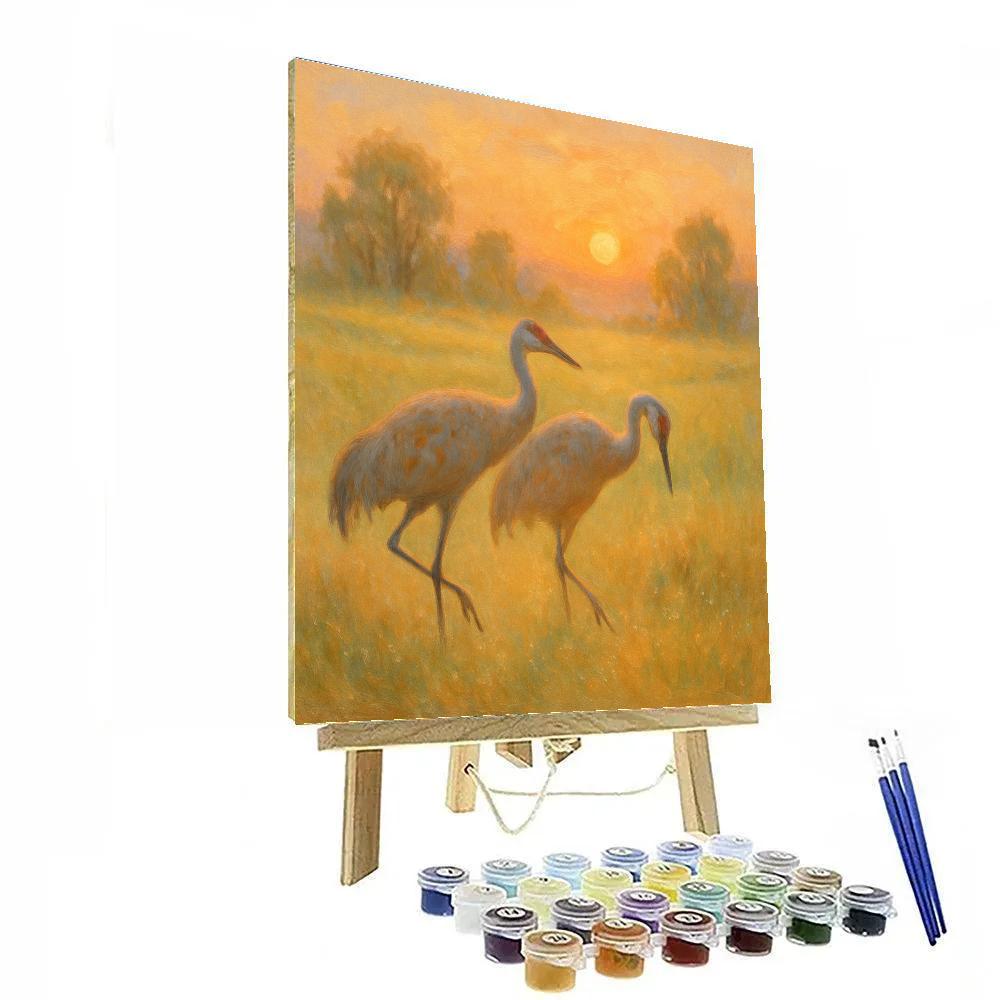 Apricot Dawn Crane Meadow Paint by numbers art