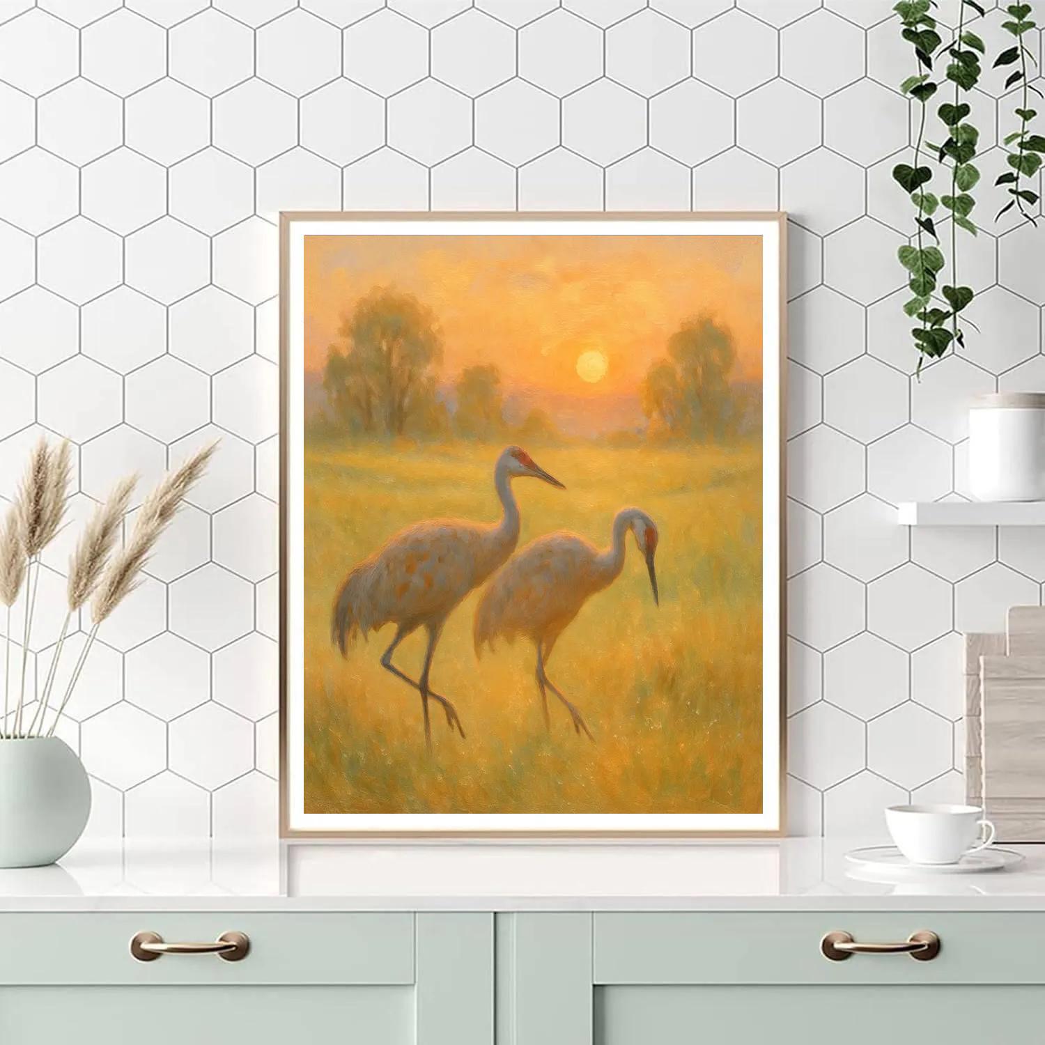 Apricot Dawn Crane Meadow Paint by numbers art