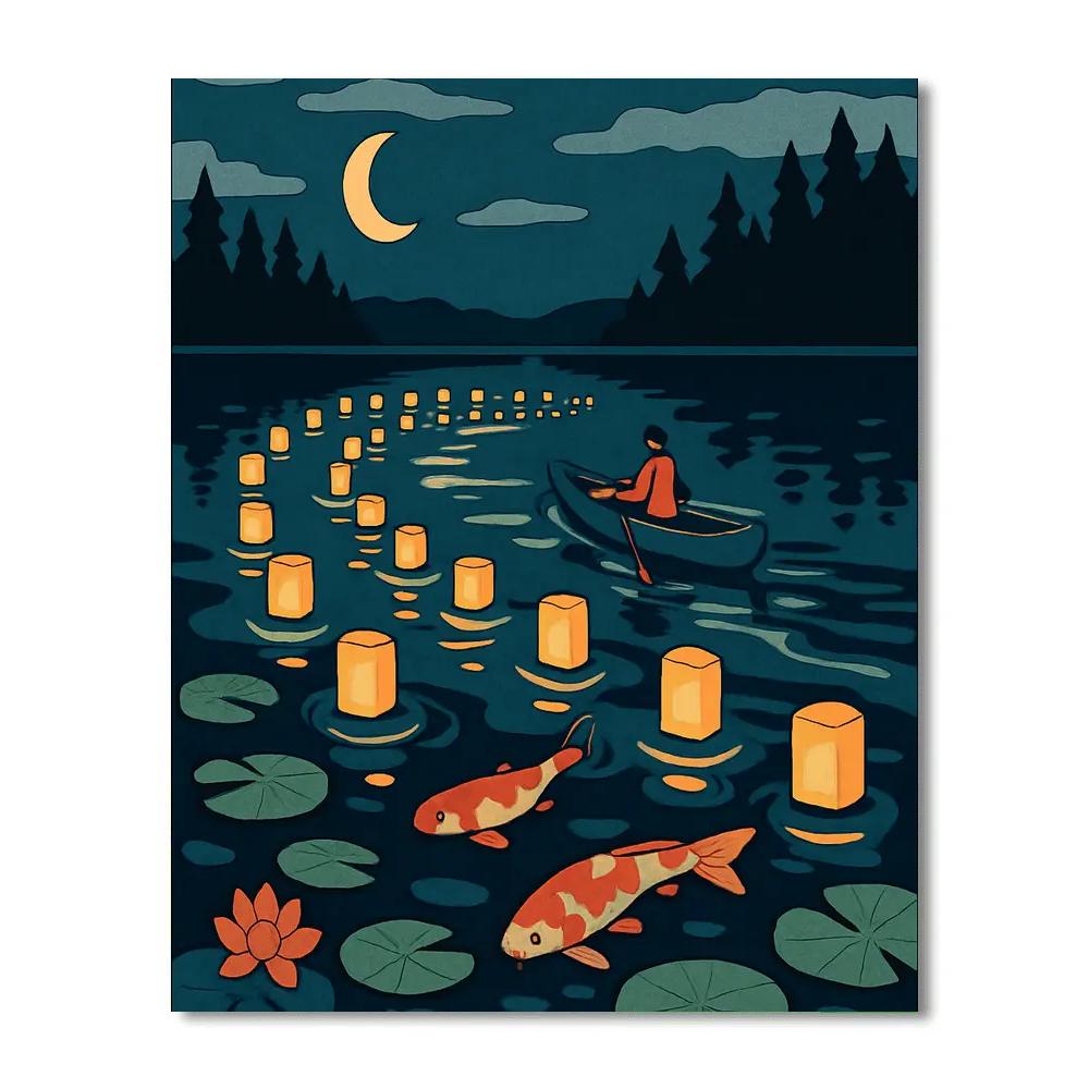 Lantern Festival Lake Panorama paint by color