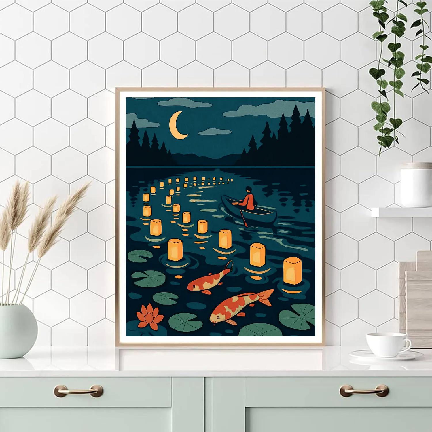 Lantern Festival Lake Panorama paint by color
