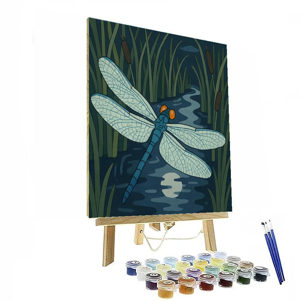 Moonlit Reed Maze With Dragonfly Glimmer paint by color