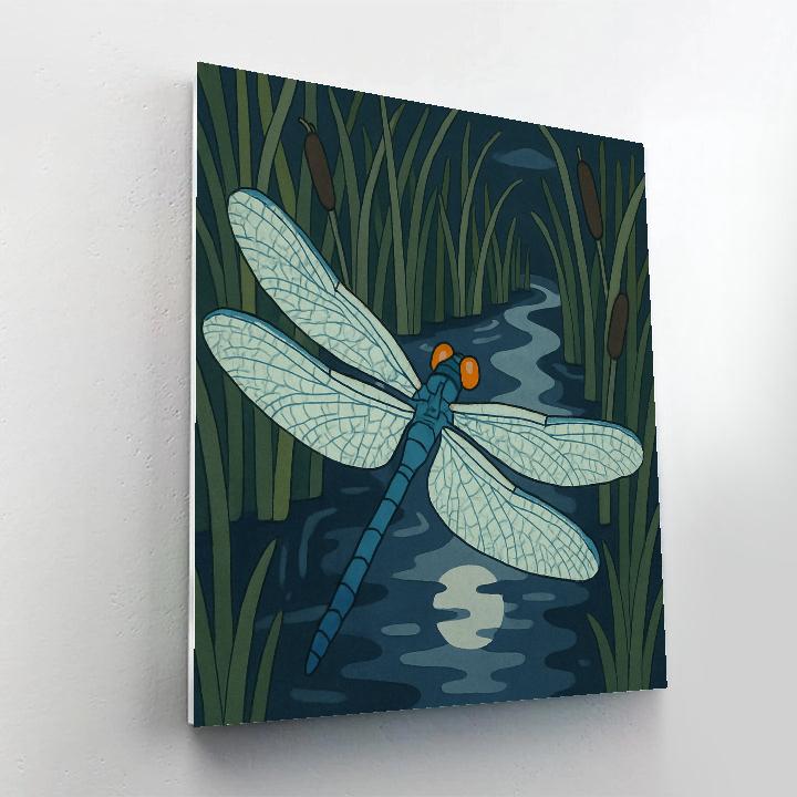 Moonlit Reed Maze With Dragonfly Glimmer paint by color