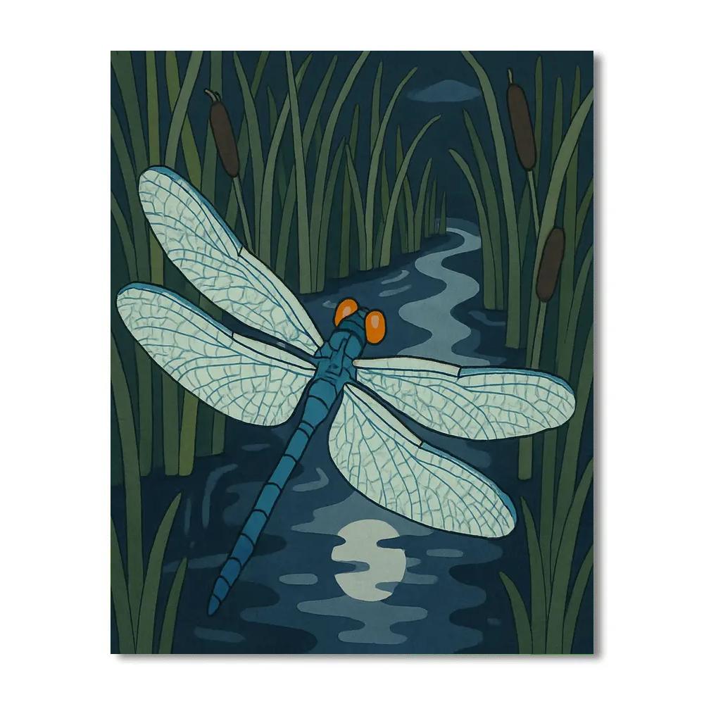 Moonlit Reed Maze With Dragonfly Glimmer paint by color