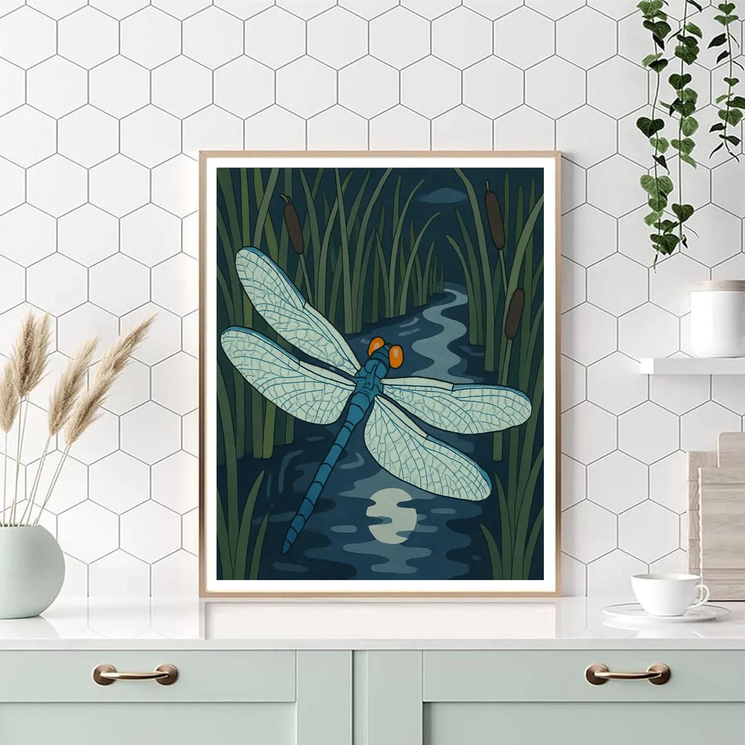 Moonlit Reed Maze With Dragonfly Glimmer paint by color