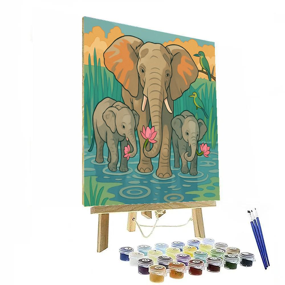Monsoon Lotus Elephant Procession paint by numbers