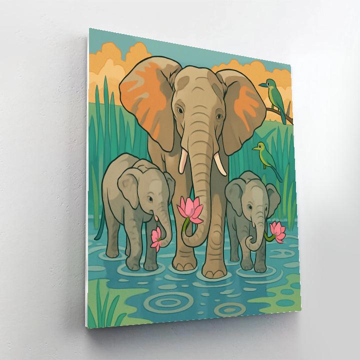 Monsoon Lotus Elephant Procession paint by numbers
