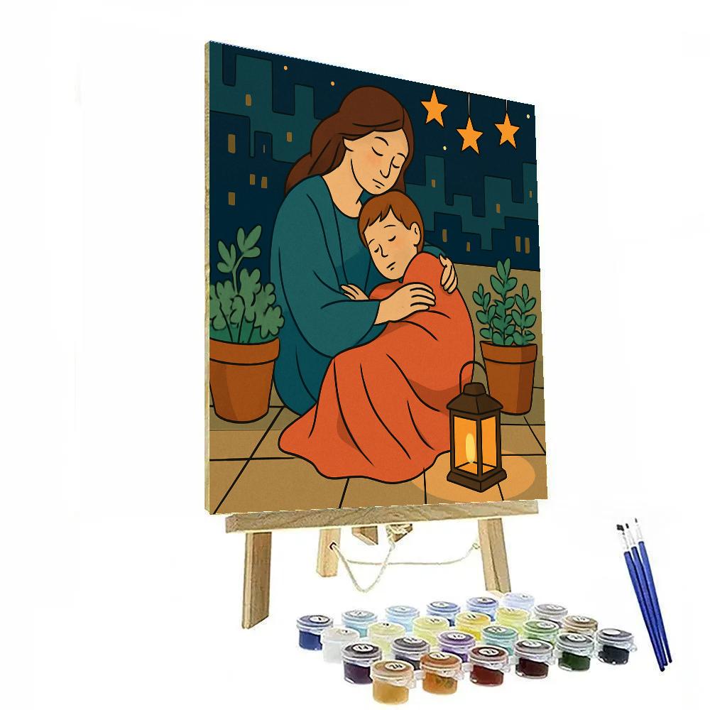 Lanternlit Rooftop Mother Vigil paint by numbers