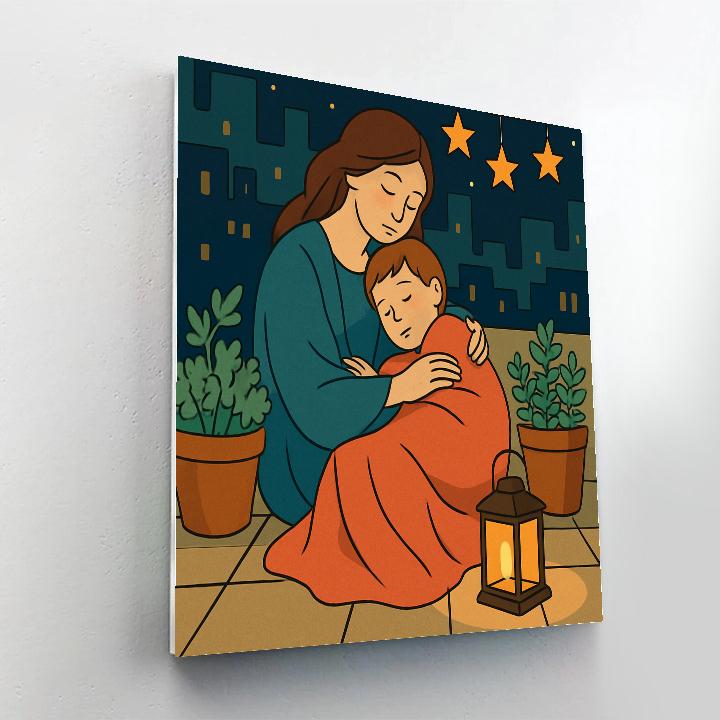 Lanternlit Rooftop Mother Vigil paint by numbers