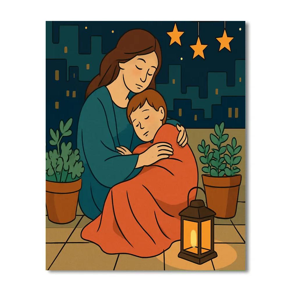 Lanternlit Rooftop Mother Vigil paint by numbers