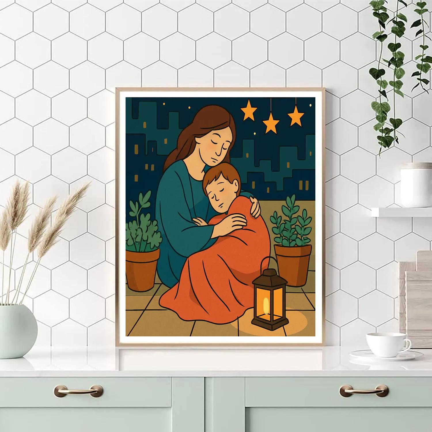 Lanternlit Rooftop Mother Vigil paint by numbers