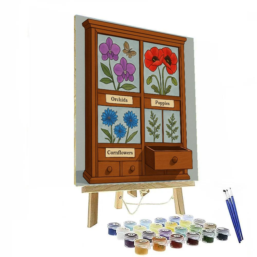 Botanical Specimen Cabinet With Floral Panels painting number kit