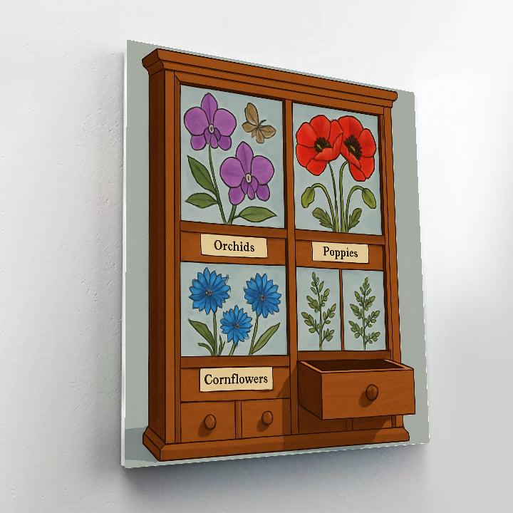 Botanical Specimen Cabinet With Floral Panels painting number kit