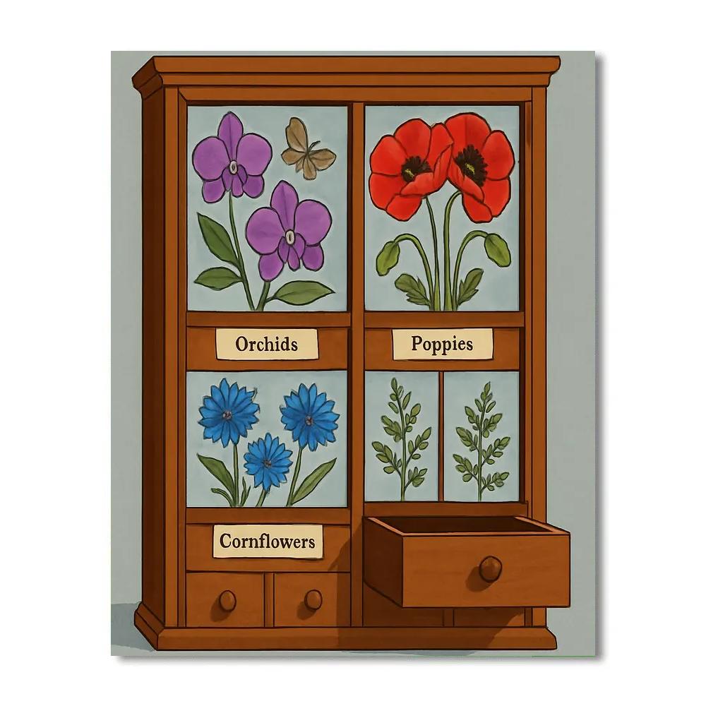 Botanical Specimen Cabinet With Floral Panels painting number kit