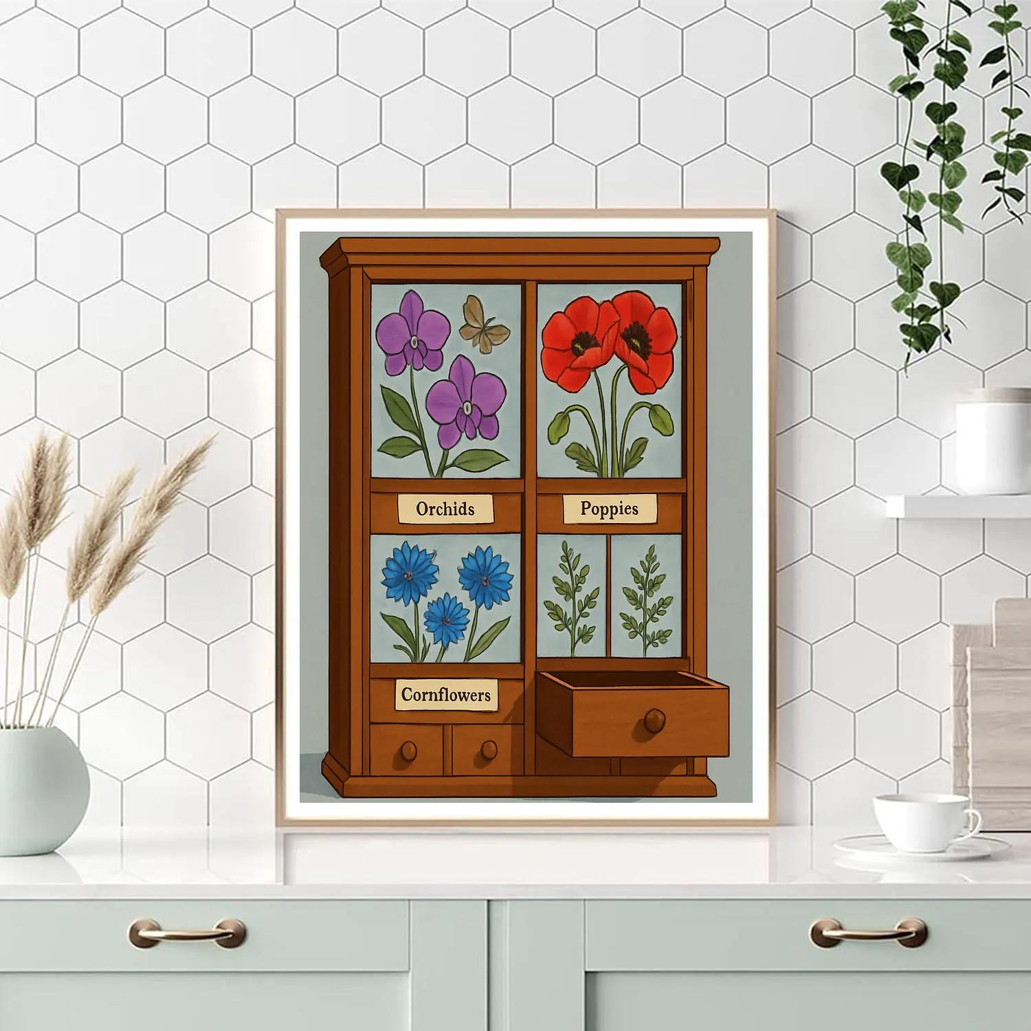 Botanical Specimen Cabinet With Floral Panels painting number kit