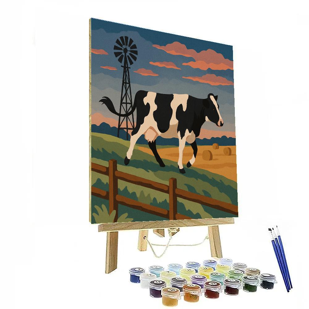 Windmill Ridge With Cow Silhouette Paint by numbers kits