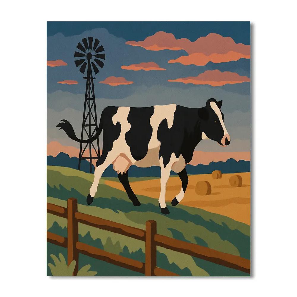 Windmill Ridge With Cow Silhouette Paint by numbers kits