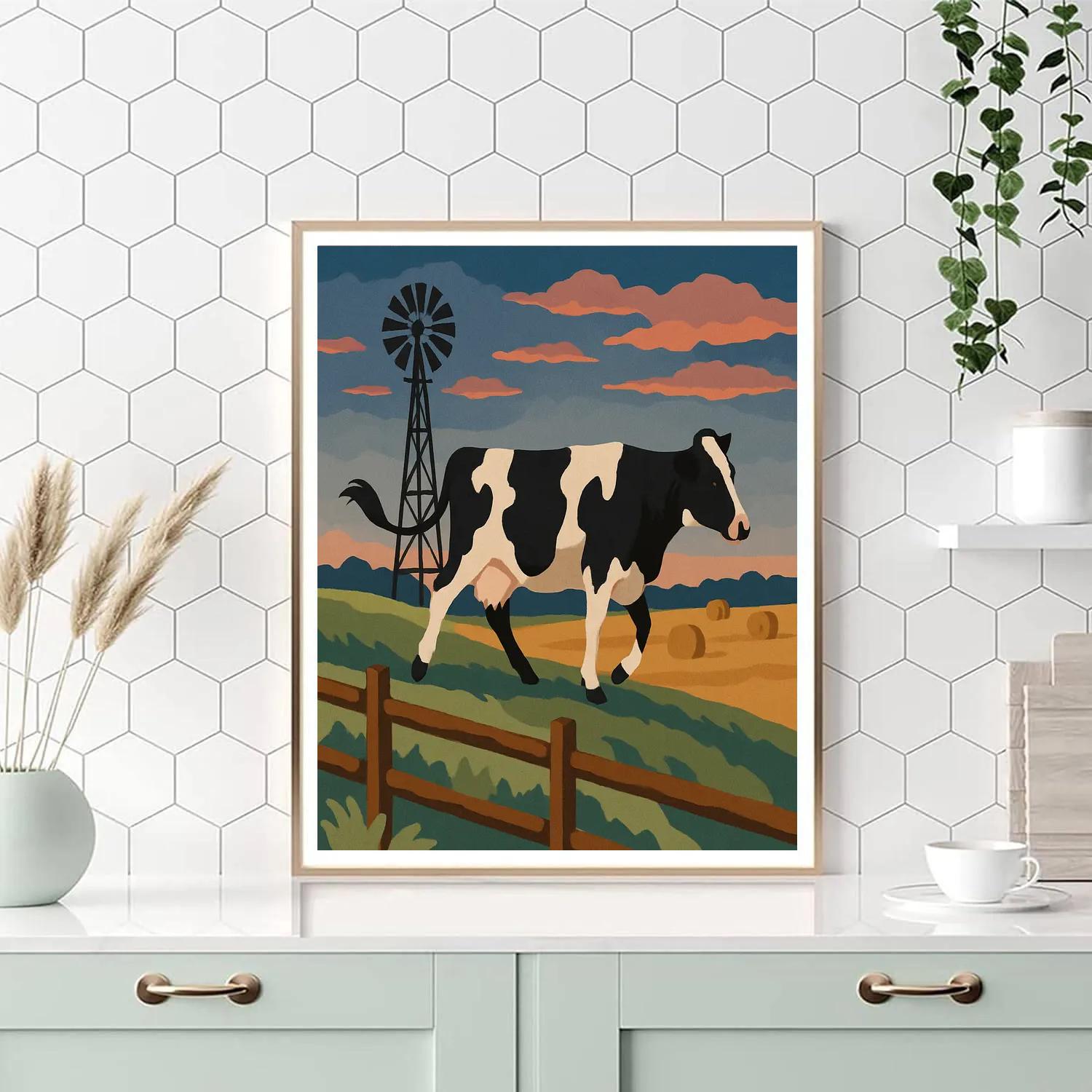 Windmill Ridge With Cow Silhouette Paint by numbers kits