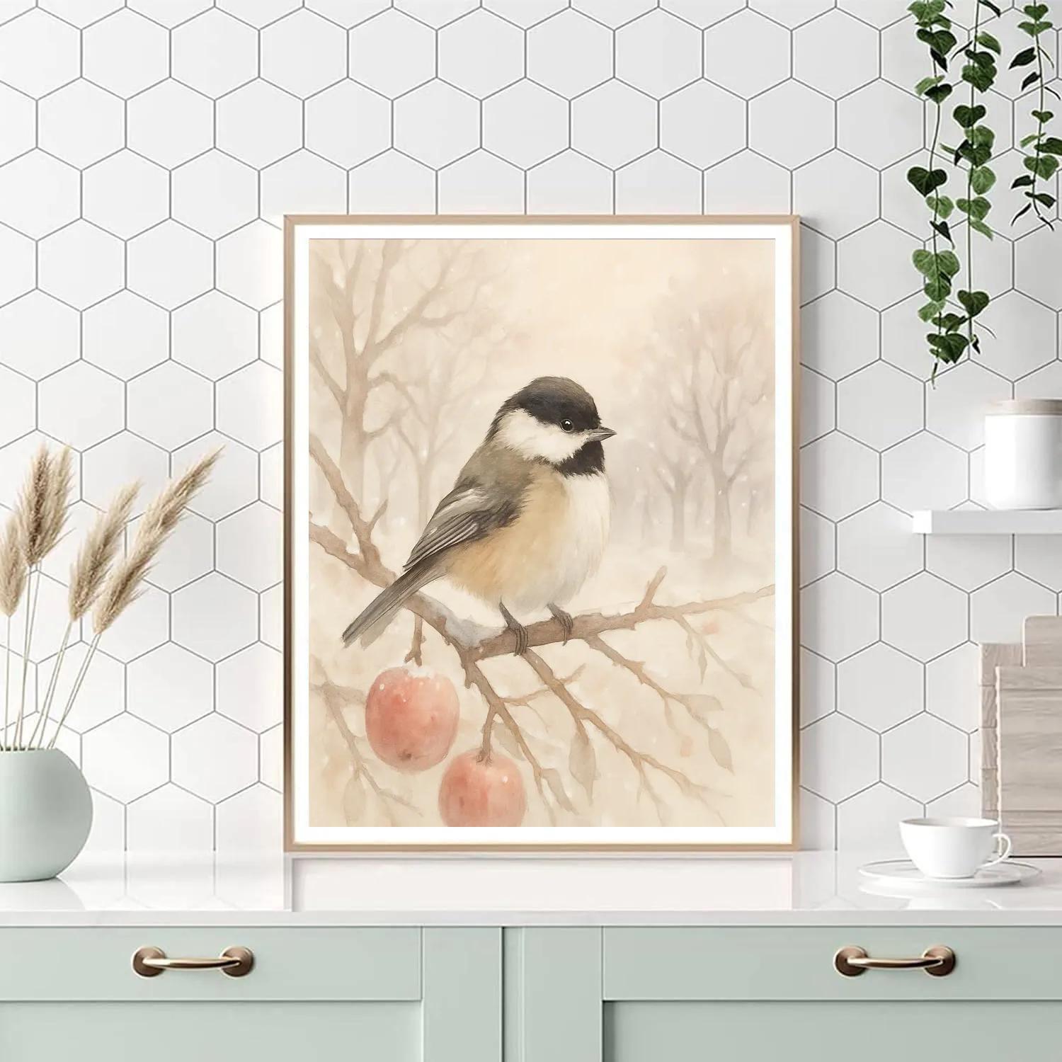 Snowy Orchard Chickadee Pause Paint by numbers kits