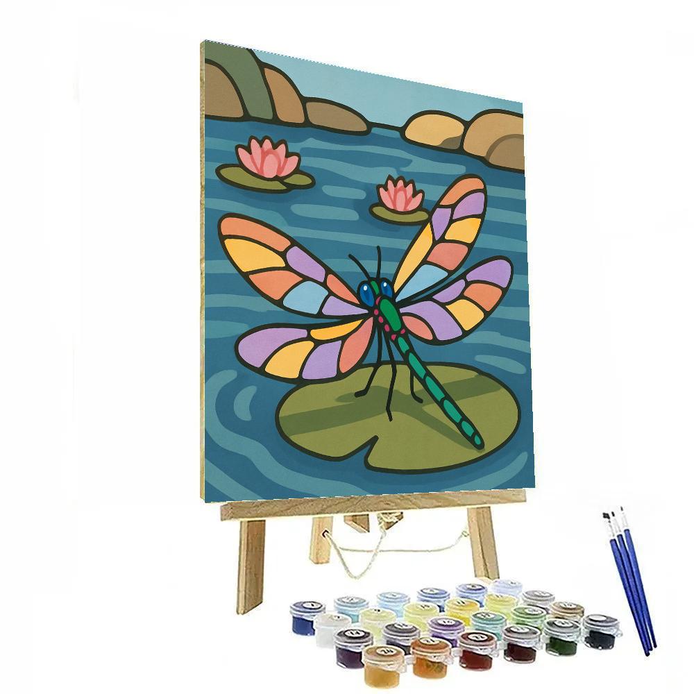 Prism Wing Dragonfly Over Glassy Lily Pool DIY paint by numbers