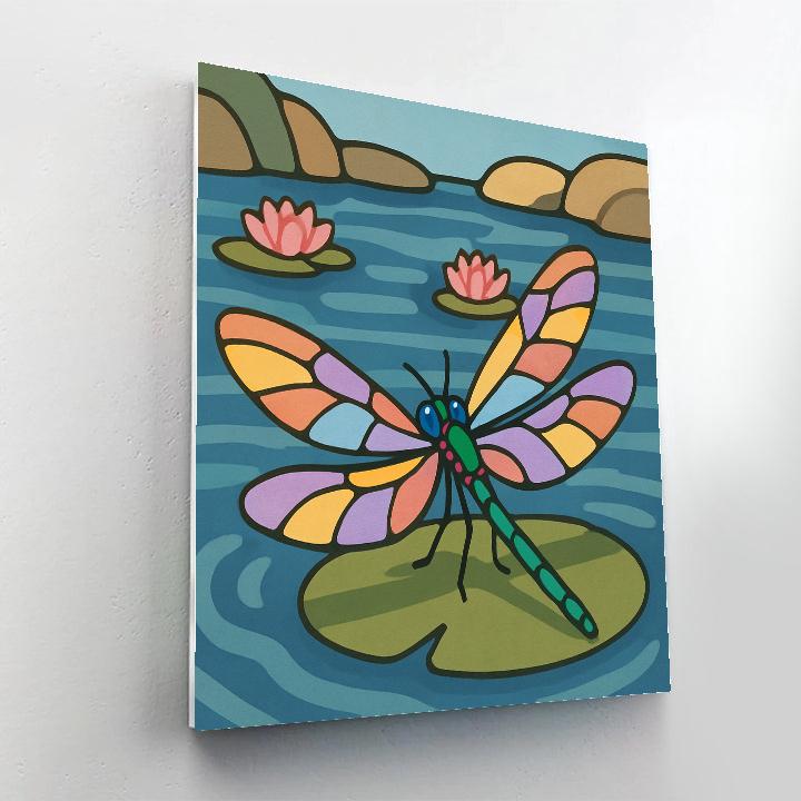 Prism Wing Dragonfly Over Glassy Lily Pool DIY paint by numbers