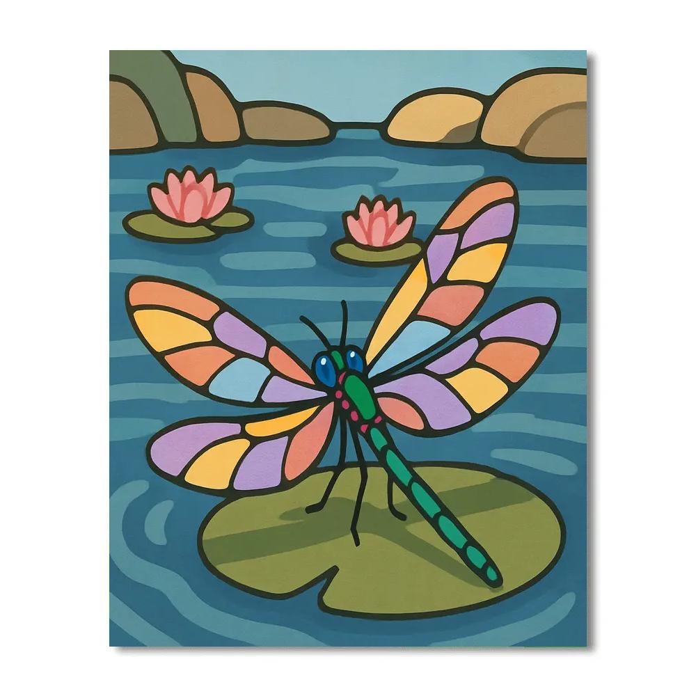 Prism Wing Dragonfly Over Glassy Lily Pool DIY paint by numbers