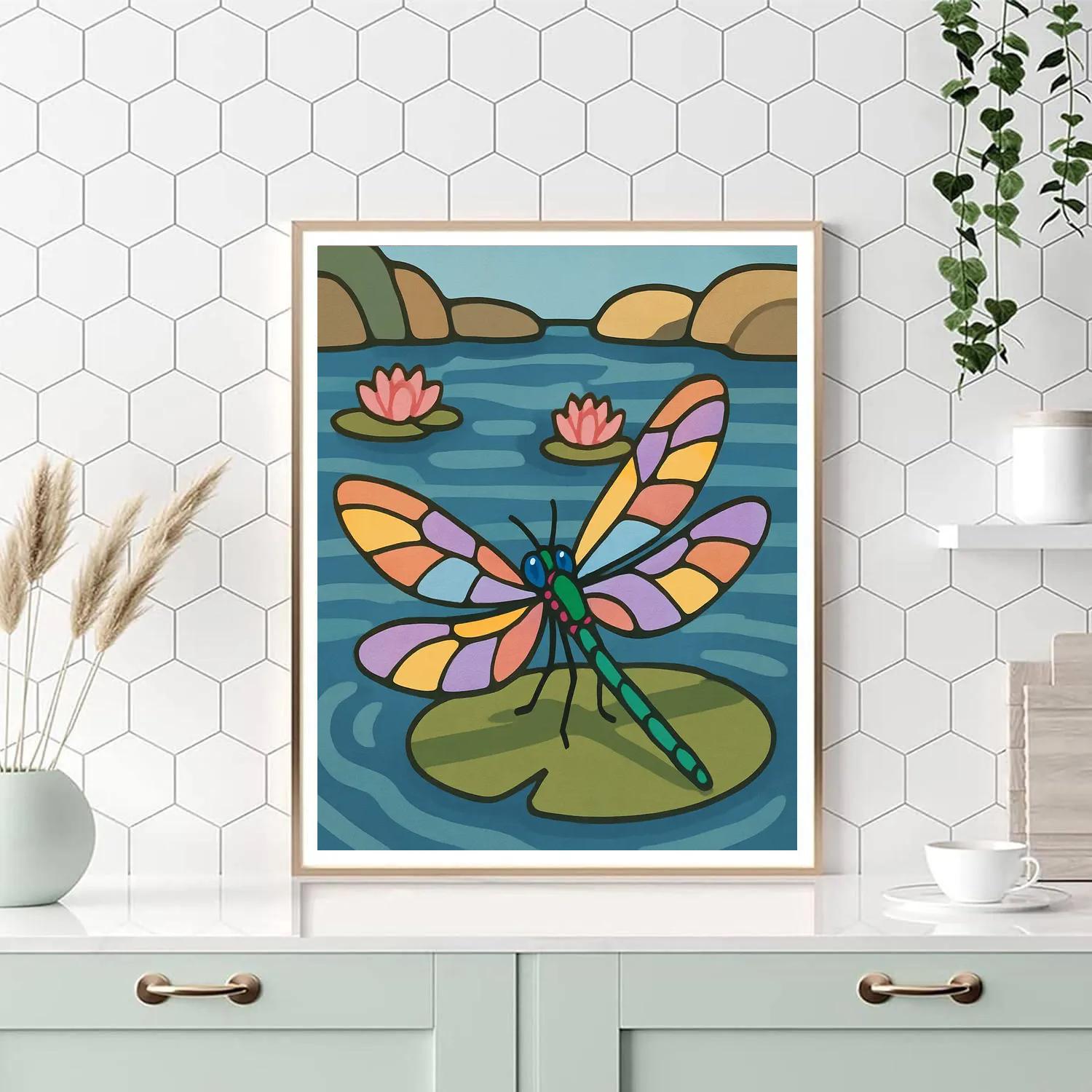 Prism Wing Dragonfly Over Glassy Lily Pool DIY paint by numbers