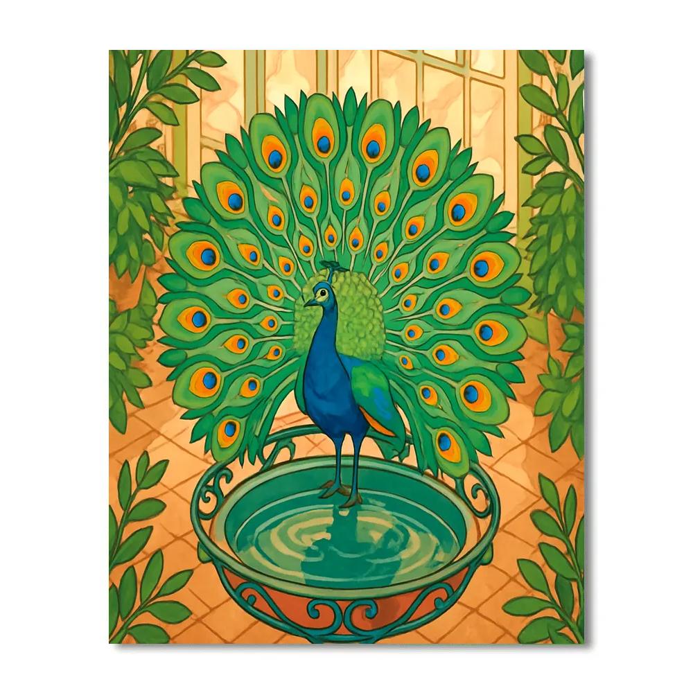 Glasshouse Courtyard With Peacock Echoes paint by numbers