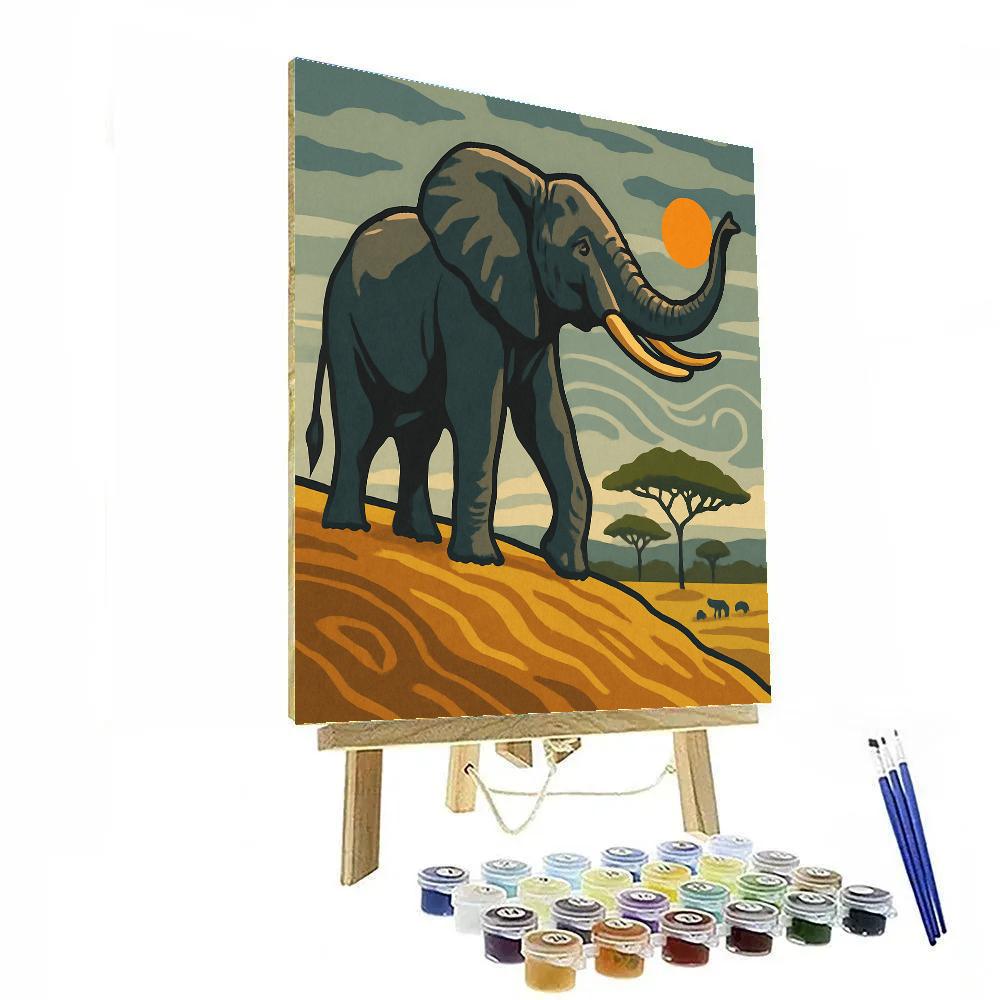Grassland Wind Map With Elephant Number painting