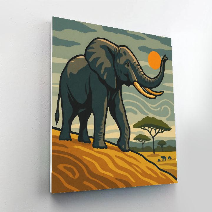 Grassland Wind Map With Elephant Number painting