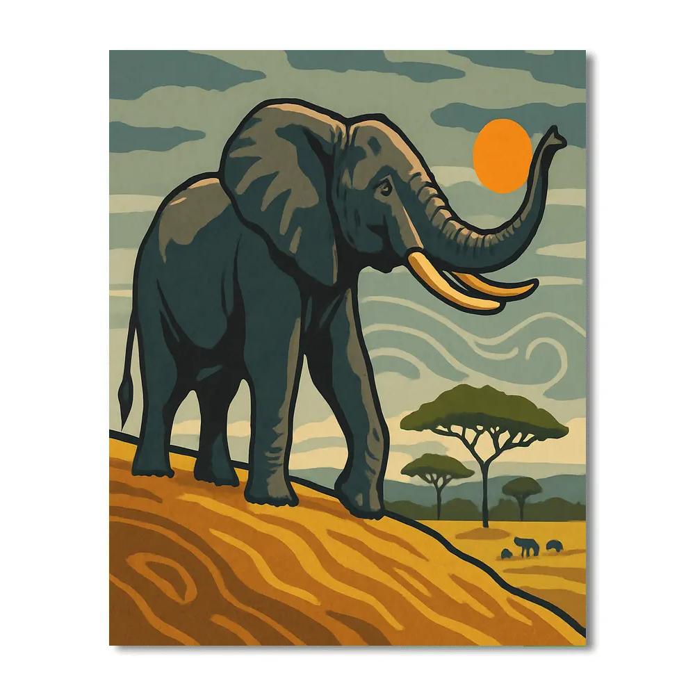 Grassland Wind Map With Elephant Number painting