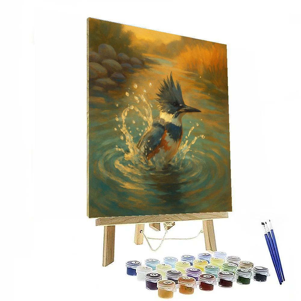 Golden Creek Kingfisher Splash paint by number