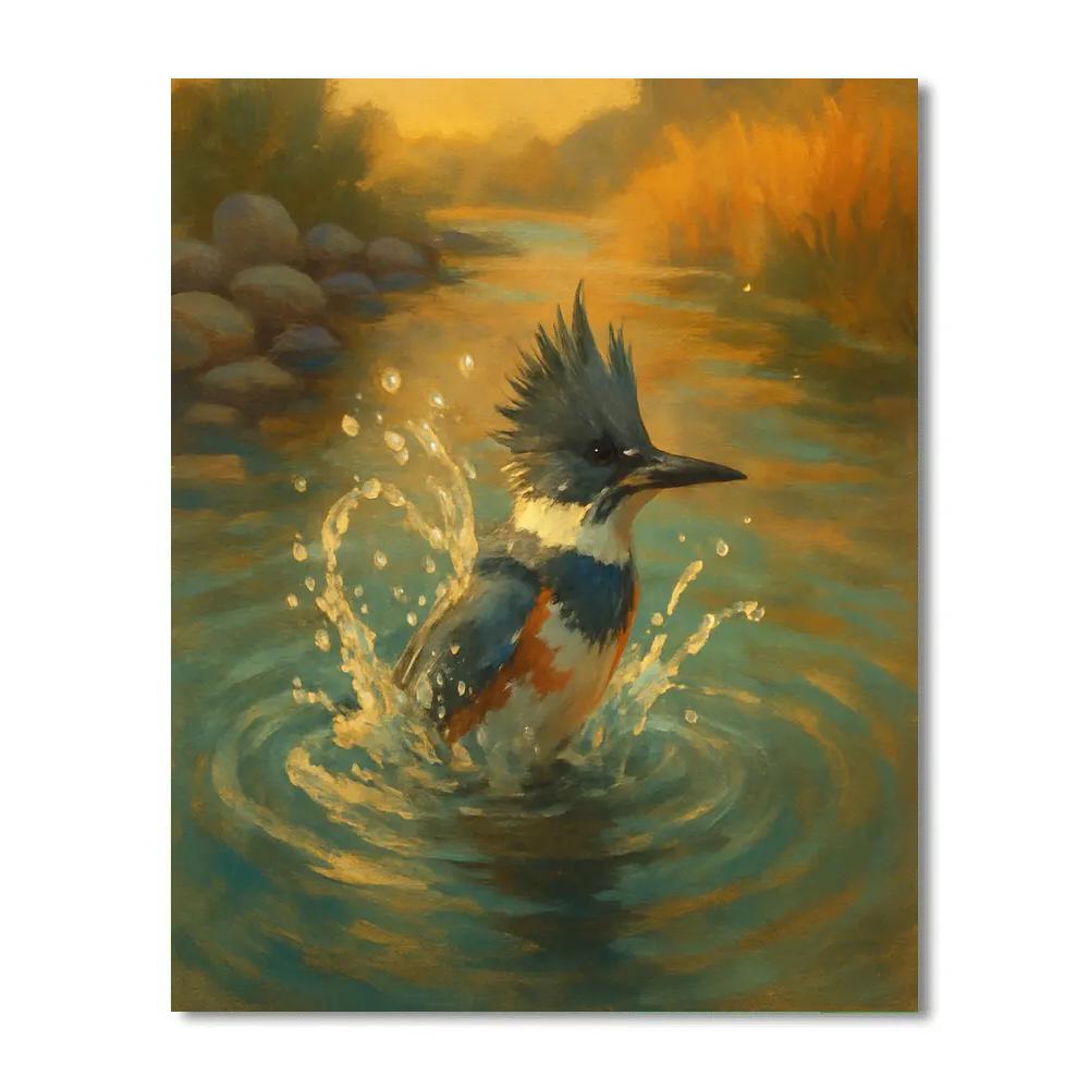Golden Creek Kingfisher Splash paint by number