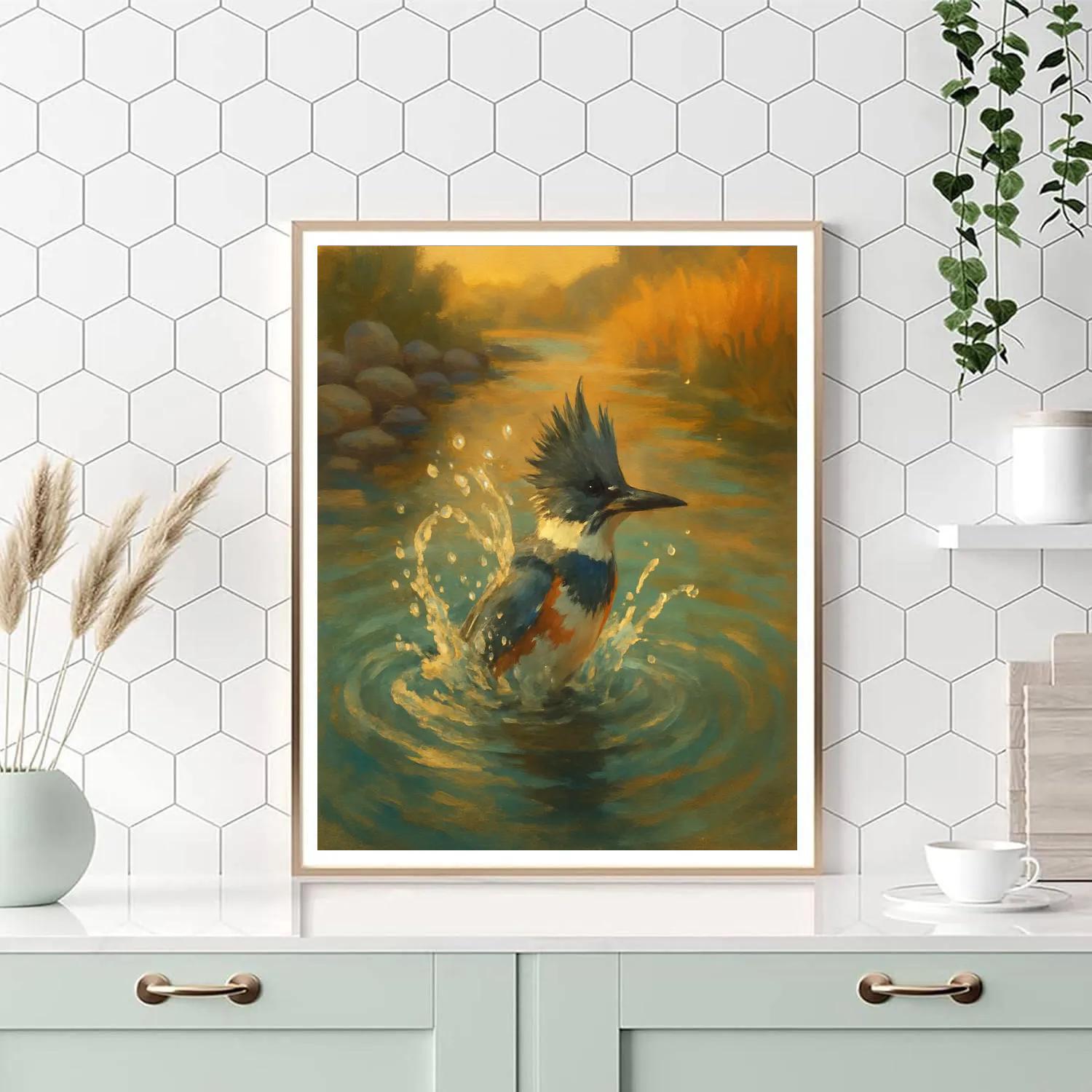 Golden Creek Kingfisher Splash paint by number