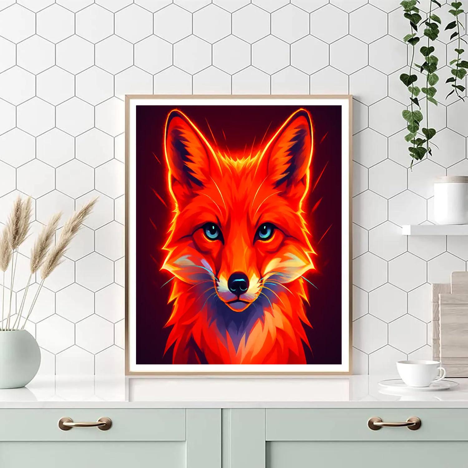 Solar Burst Red Fox Number painting