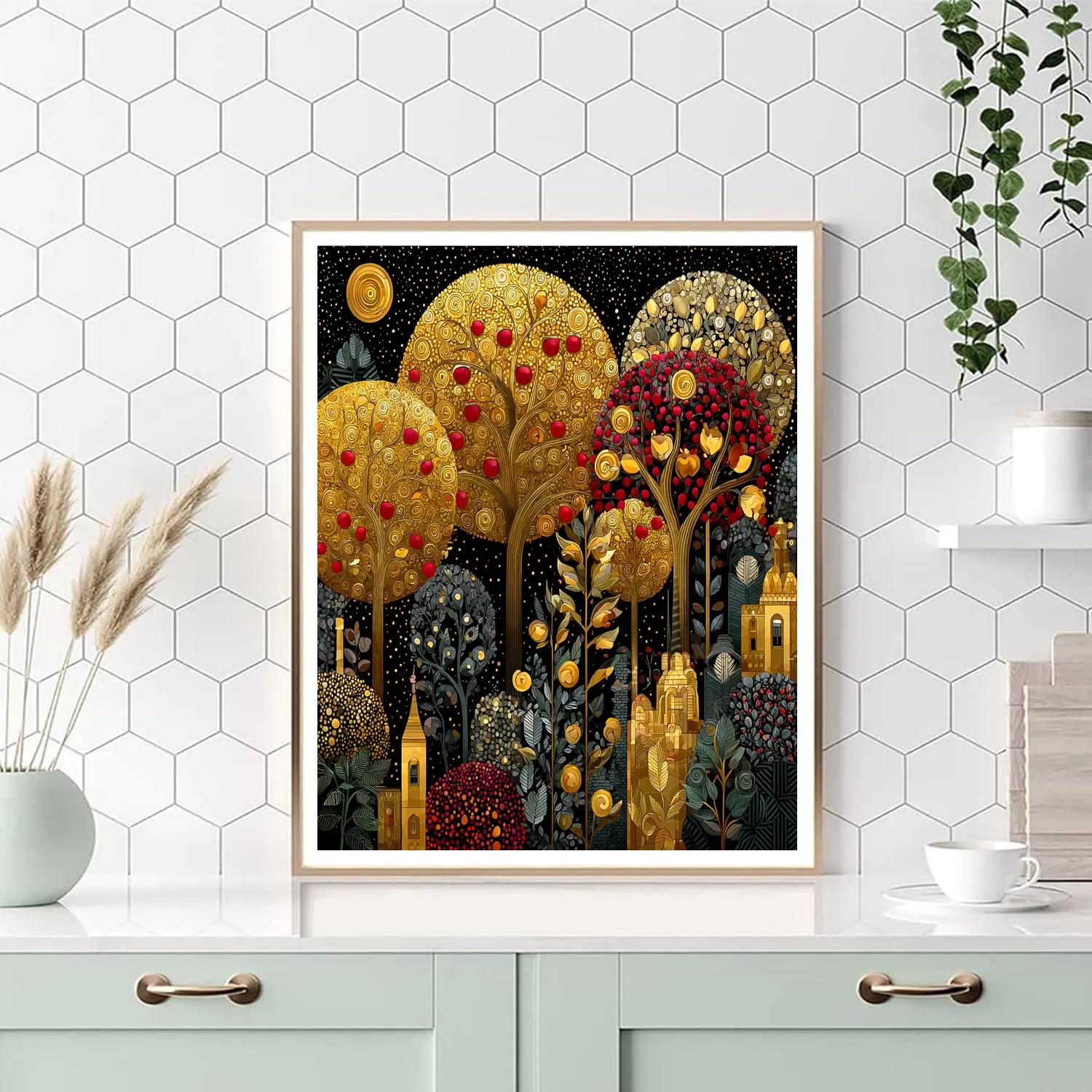 Gustav Klimt Inspired Celestial Orchard Mosaic Paint by numbers art