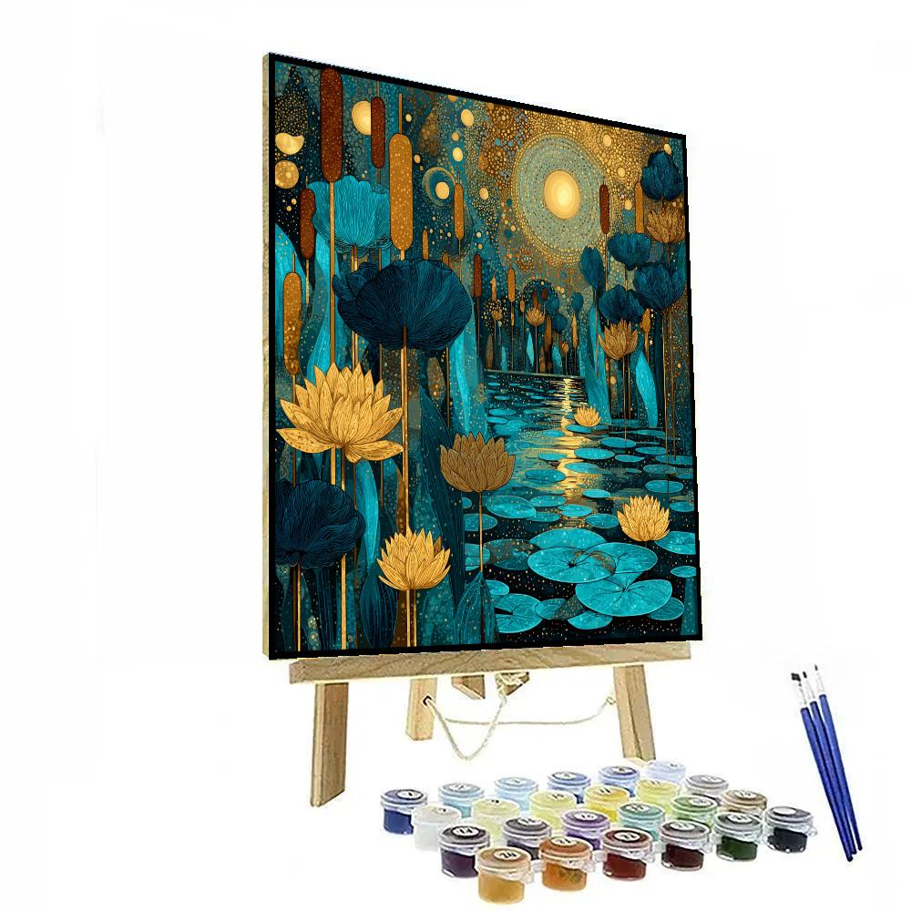 Gustav Klimt Inspired Moonlit Reed Lagoon Paint by numbers art